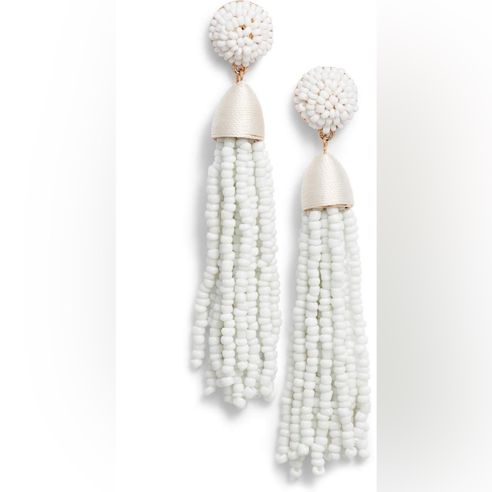 Rachel Parcell white beaded tassel earrings